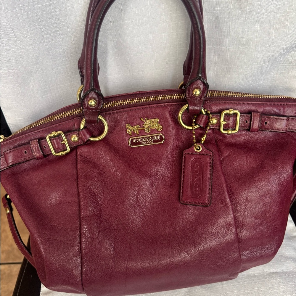 Vintage Coach Red Leather Satchel with Gold Hardware